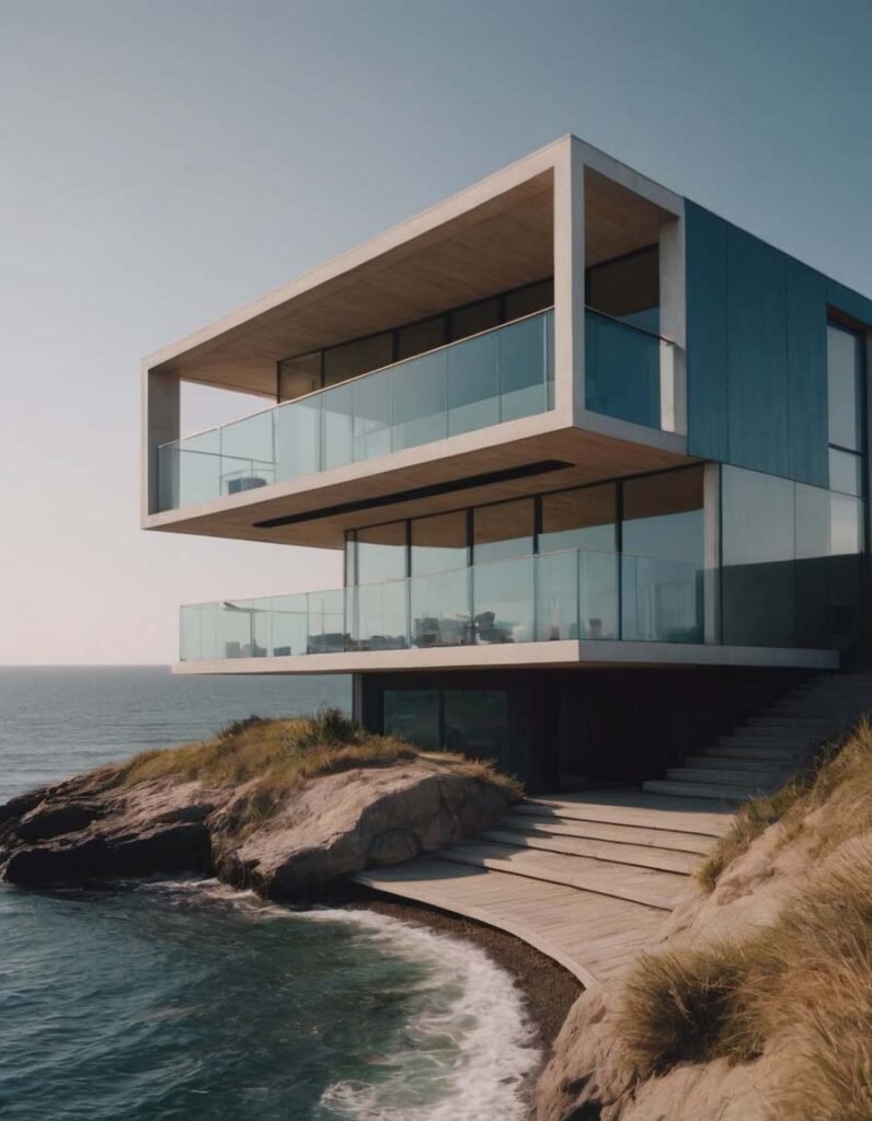 Motivational Wall Art: A modern house on the sea shore