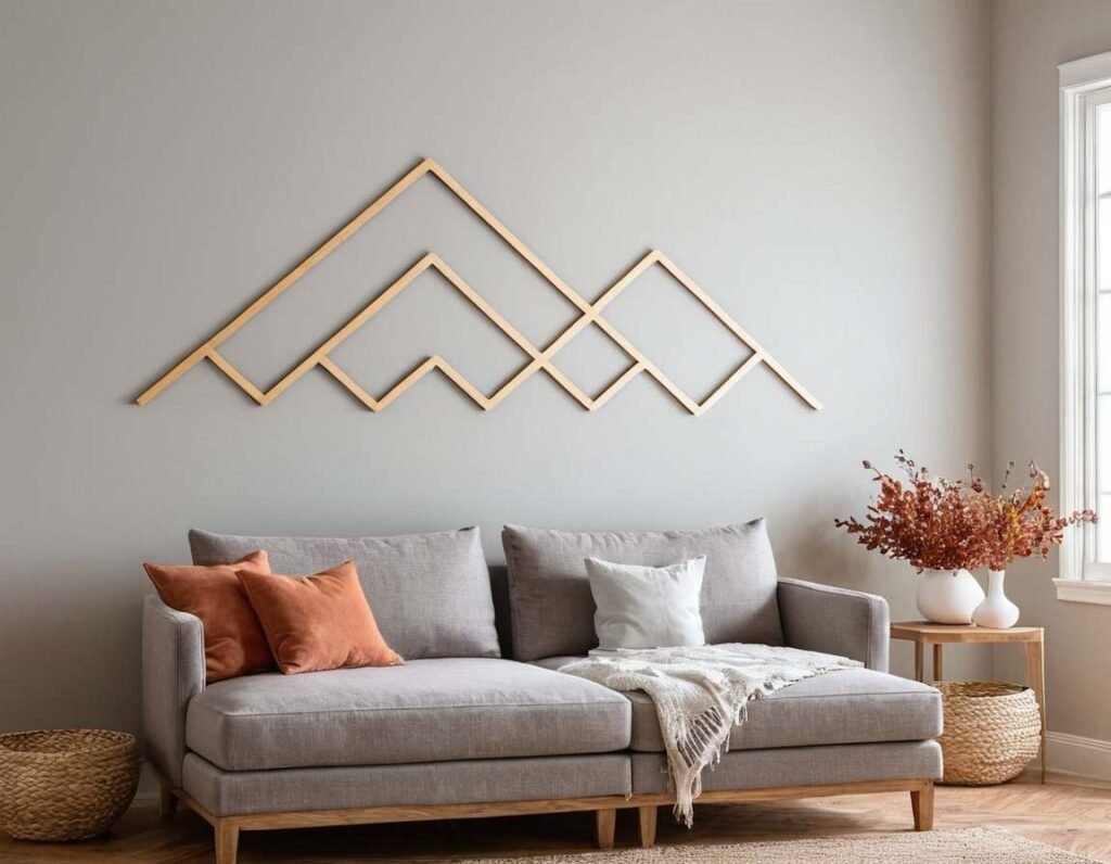 Geometric Wall Art: A minimalist interior with a geometric art