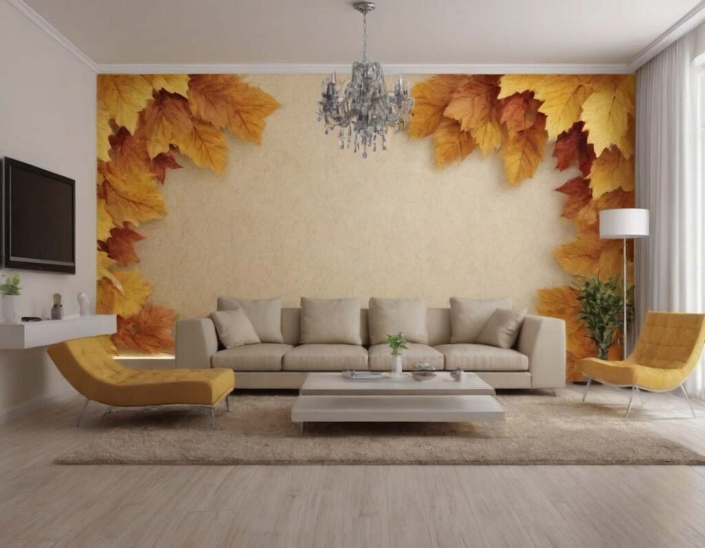 Colorful Wall Art: A living room with a 3d wallpapers art