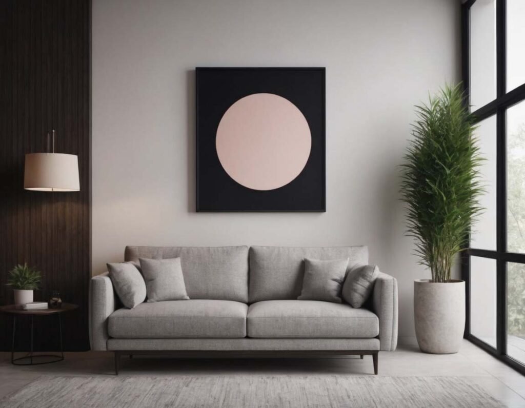 Geometric Modern Wall Art Ideas: A modern interior with a minimalist geometric painting on the wall