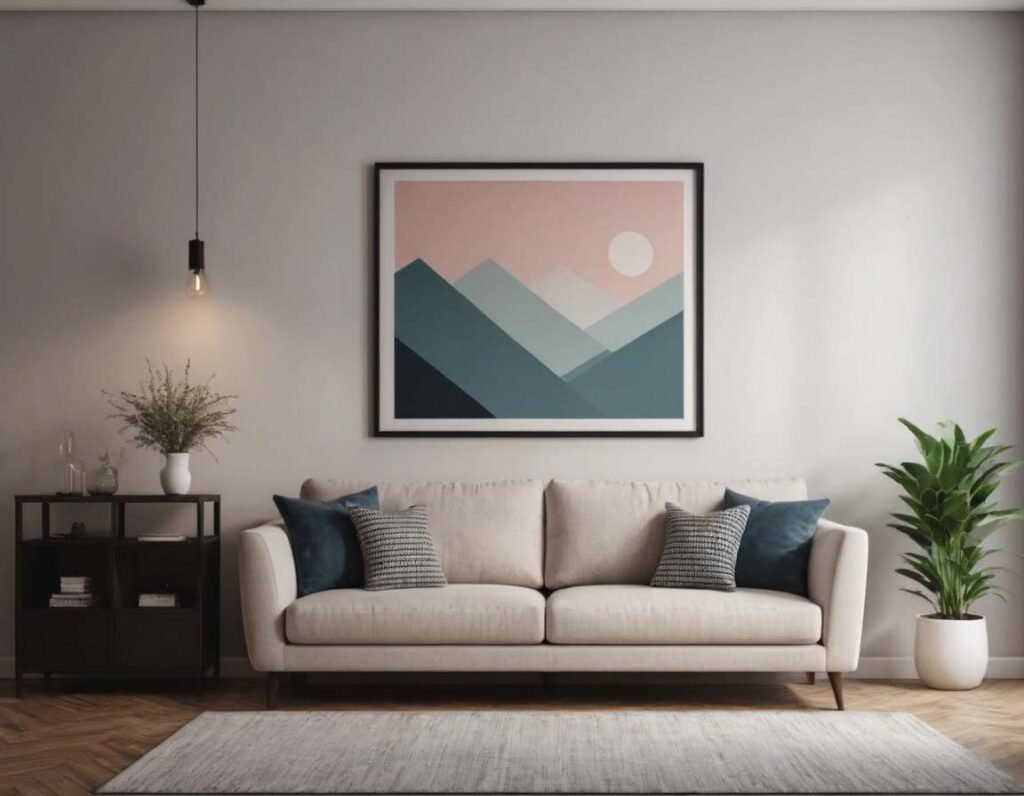 Modern Wall Art: A living room interior with a large minimalist painting