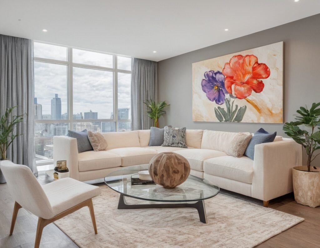 A light living room interior with large Wall Art