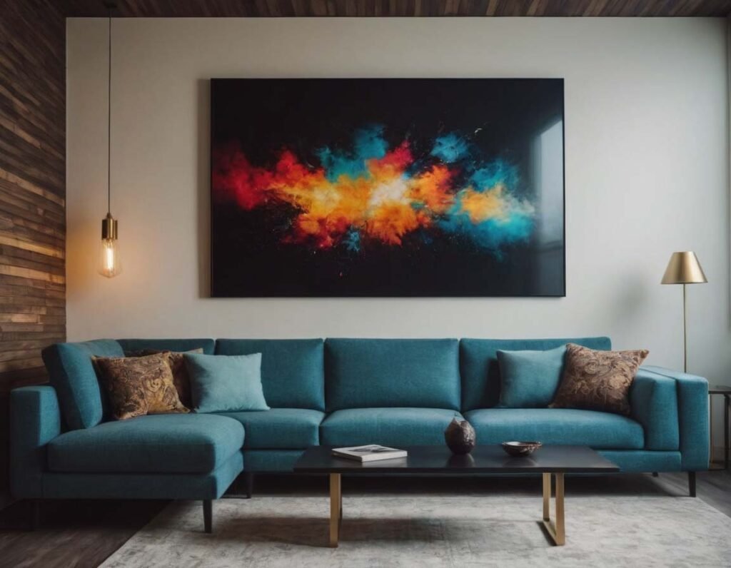 Contemporary Wall Art: An interior with a colorful abstract painting on the wall 