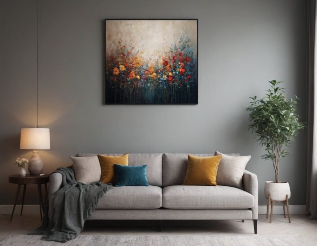 A living room interior with Floral Wall Art on the wall