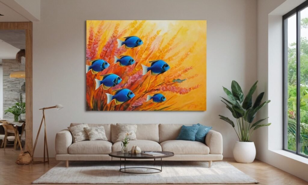 A living room interior with Underwater Wall Art on the wall