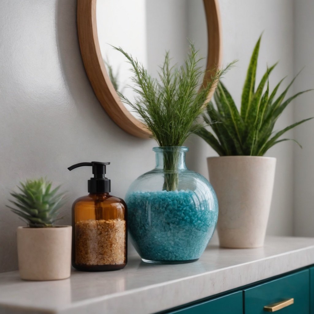 Bathroom interior with beautifully decorated shelves

Shelves in the bathroom on which  

Bathroom shelf with everyday care items